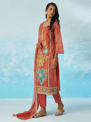 Coral Pant Suit With Dupatta