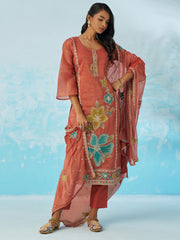 Coral Pant Suit With Dupatta