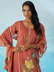 Coral Pant Suit With Dupatta