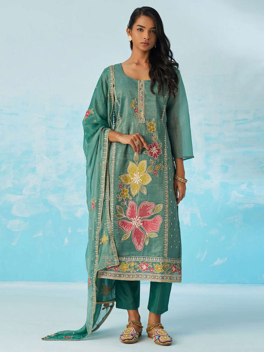 Green Pant Suit With Dupatta