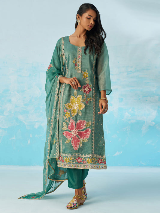 Green Pant Suit With Dupatta