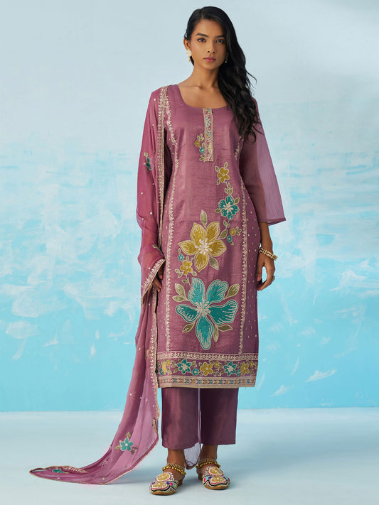 Mauve Pant Suit With Dupatta