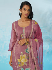 Mauve Pant Suit With Dupatta