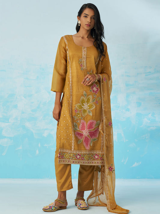 Mustard Yellow Pant Suit With Dupatta