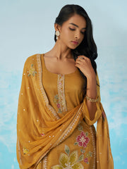 Mustard Yellow Pant Suit With Dupatta