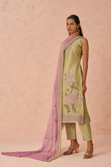 Pista Green Floral Embroidered Silk Festive Wear Pant Suit