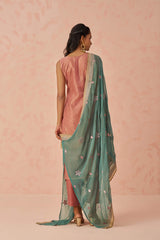 Peach Sequins Work Silk Event Wear Pant Suit With Dupatta