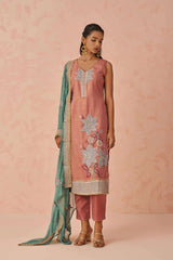 Peach Sequins Work Silk Event Wear Pant Suit With Dupatta