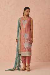 Peach Sequins Work Silk Event Wear Pant Suit With Dupatta