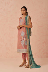 Peach Sequins Work Silk Event Wear Pant Suit With Dupatta
