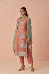 Peach Sequins Work Silk Event Wear Pant Suit With Dupatta