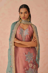 Peach Sequins Work Silk Event Wear Pant Suit With Dupatta
