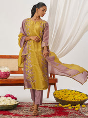 Mustard and Mauve Fancy Crush Pant Style Salwar Suit