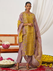 Mustard and Mauve Fancy Crush Pant Style Salwar Suit