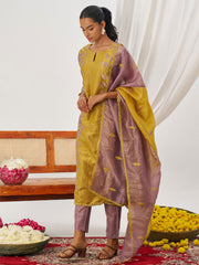 Mustard and Mauve Fancy Crush Pant Style Salwar Suit