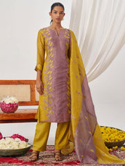 Mauve and Mustard Fancy Crush Pant Style Salwar Suit