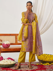 Mauve and Mustard Fancy Crush Pant Style Salwar Suit
