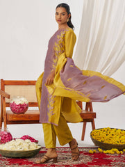 Mauve and Mustard Fancy Crush Pant Style Salwar Suit