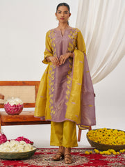 Mauve and Mustard Fancy Crush Pant Style Salwar Suit
