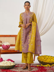 Mauve and Mustard Fancy Crush Pant Style Salwar Suit