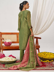 Pink and Green Fancy Crush Pant Style Salwar Suit