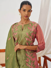 Pink and Green Fancy Crush Pant Style Salwar Suit