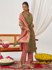 Pink and Green Fancy Crush Pant Style Salwar Suit