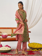 Pink and Green Fancy Crush Pant Style Salwar Suit