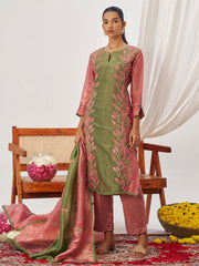 Pink and Green Fancy Crush Pant Style Salwar Suit