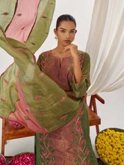 Green and Pink Fancy Crush Pant Style Salwar Suit