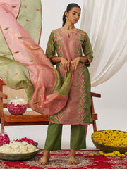 Green and Pink Fancy Crush Pant Style Salwar Suit