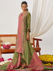 Green and Pink Fancy Crush Pant Style Salwar Suit