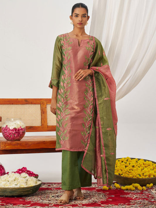 Green and Pink Fancy Crush Pant Style Salwar Suit