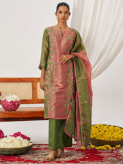 Green and Pink Fancy Crush Pant Style Salwar Suit
