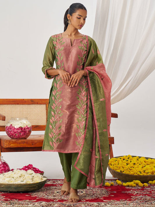 Green and Pink Fancy Crush Pant Style Salwar Suit