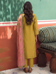Yellow Pink Floral Embroidered Straight Cut Suit