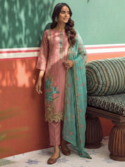 Pink Firozi Floral Embroidered Straight Cut Suit