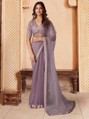 Mauve Zari & Sequins Embroidered Saree With Blouse