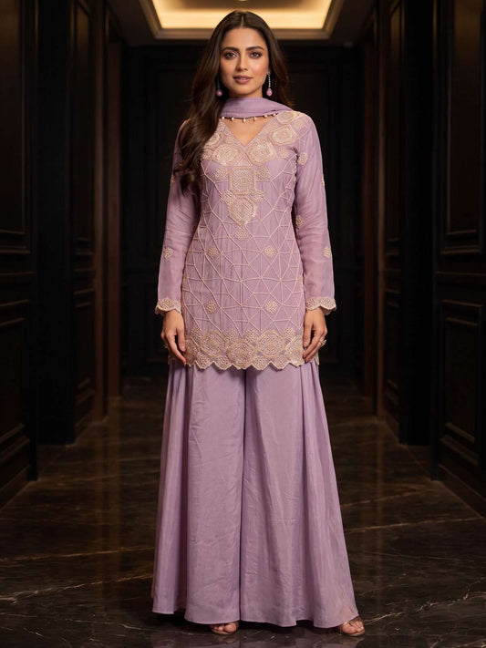 Lavender Color Chinnon Silk Palazzo Style Dress