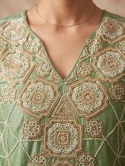 Green Color Chinnon Silk Palazzo Style Dress