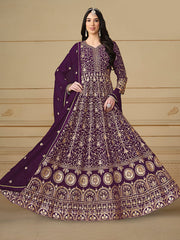 Purple Sequence Embroidery Georgette Anarkali Suit