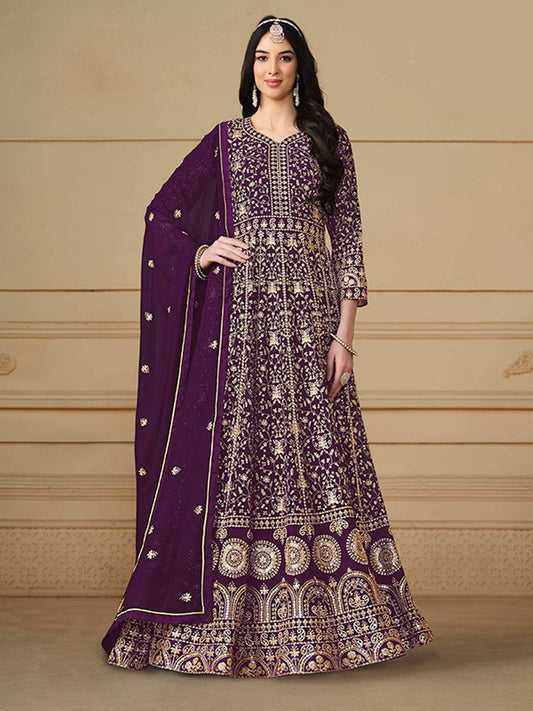 Purple Sequence Embroidery Georgette Anarkali Suit