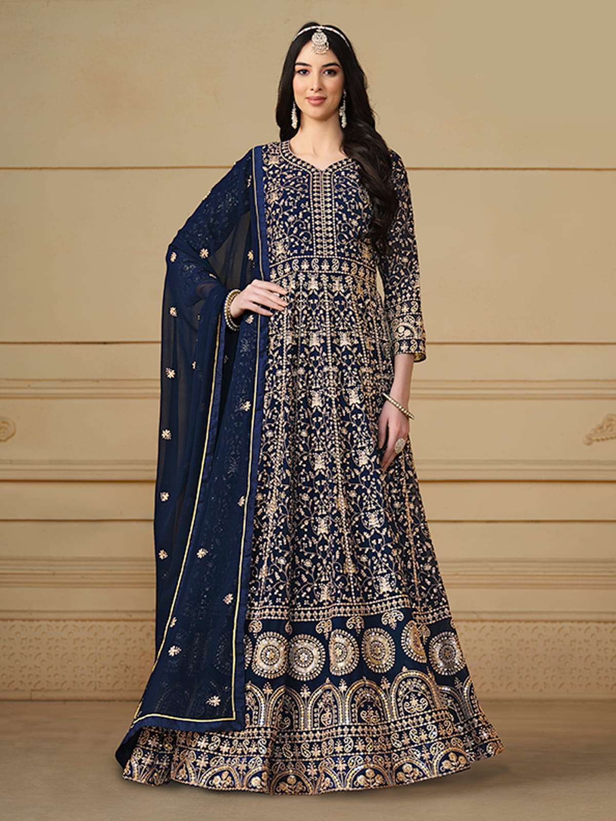 Navy Blue Sequence Embroidery Georgette Anarkali Suit XXL-44 Navy Blue Sequence Embroidery Georgette Anarkali Suit XXL-44