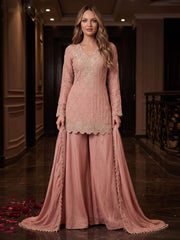 Peach Color Chinnon Silk Palazzo Style Dress