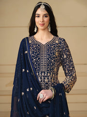 Navy Blue Sequence Embroidery Georgette Anarkali Suit