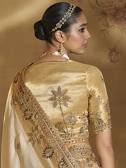 Ivory And Gold Handwork Embroidery Saree