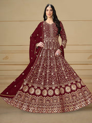 Red Sequence Embroidery Georgette Anarkali Suit