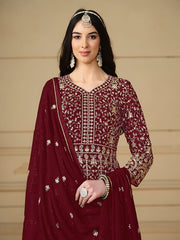 Red Sequence Embroidery Georgette Anarkali Suit