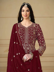 Red Sequence Embroidery Georgette Anarkali Suit