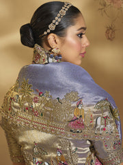 Lavender And Copper Handwork Embroidery Saree